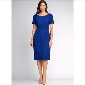 Tahari Royal Blue Midi Sheath Dress – Pleated Waist Size